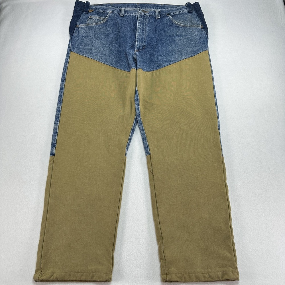 Vintage Wrangler Rugged Wear Brush Guard Jeans Mens 40x30 Blue Denim Duck Canvas
